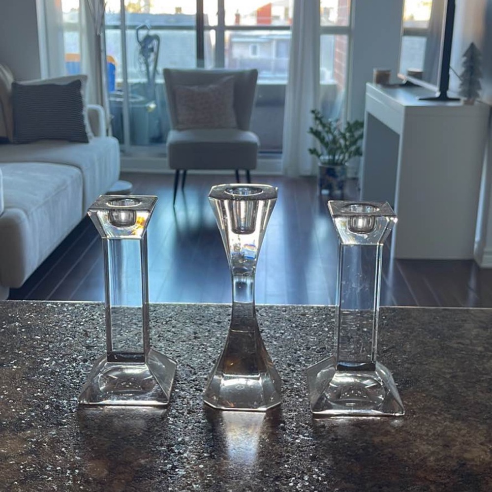 Crystal Glass Candle Holders Set - Clear